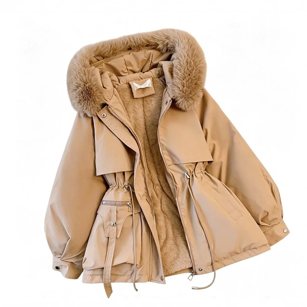 Quality Fur Integrated Pie To Overcome Women's Winter Large Fur Collar Piled and Thickened Waist Tooling Cotton-padded Coat