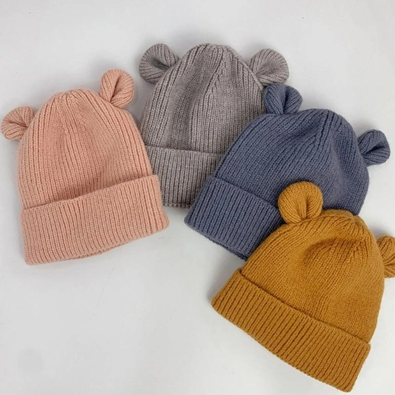 J15U لطيف الدب الطفل قبعة مع آذان الخريف الشتاء محبوك الاطفال بونيه قبعة لينة الدافئة الرضع قبعة قبعة لحديثي الولادة #1