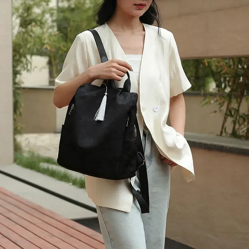 Chinese Style Dark Pattern Simple Commuting Retro Versatile and Versatile Lightweight Travel Carrying Backpack for Women