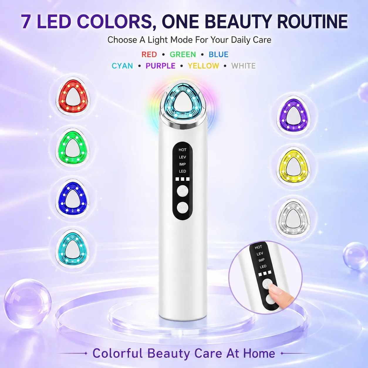 7 Colors LED Face Neck Massager Heated Sonic Vibration Beauty Device Adjustable Pulse Skin Care Tools USB Rechargeable for Women