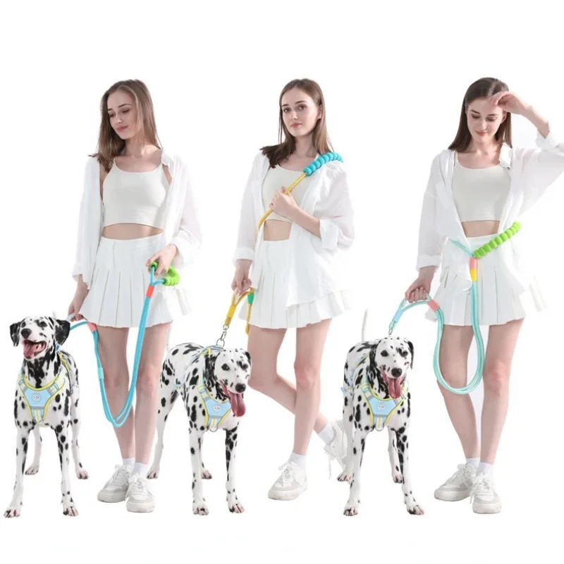 

3 Ways To Use Dopamine Color Dog Leash Hand Hold Shoulder Cross Waist Soft Pet Traction Rope For Dogs Outdoor Walking Training