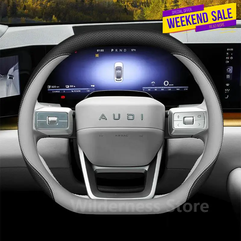 

Sport Style Leather Steering Wheel Cover for New Audi E5 Sportback Q6 S e-tron A5L sportback 2026-2024 Auto interior accessories