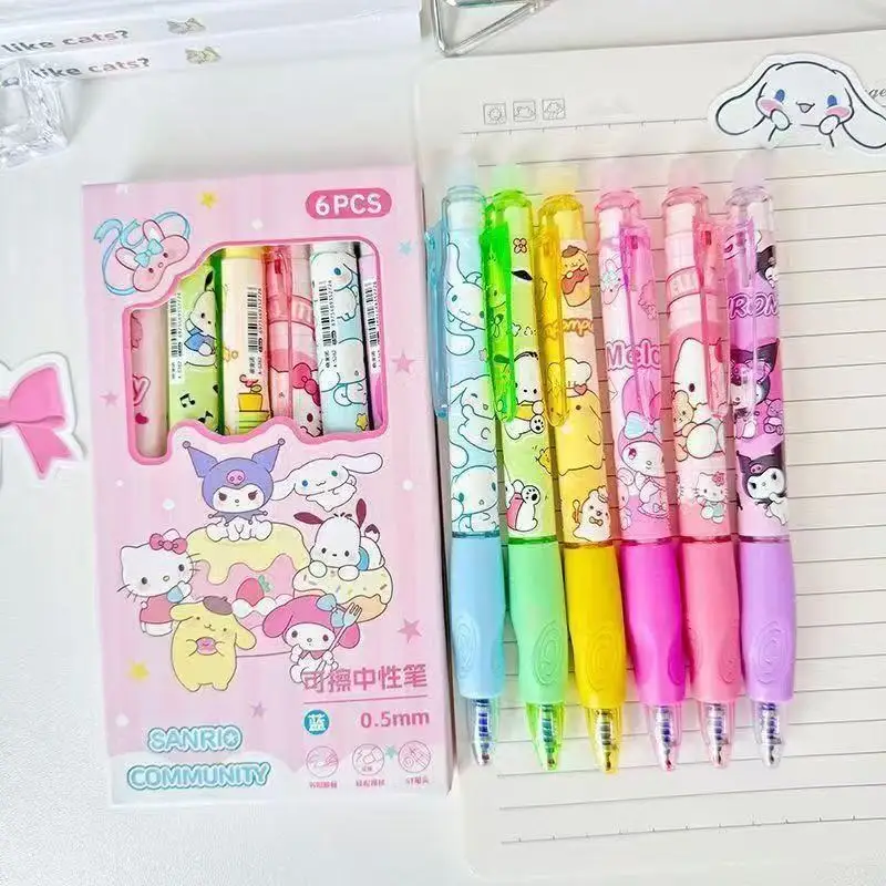 Pochacco Hello Kitty Blue Neutral Pen Set Cartoon Anime Kuromi Thermal Erasable Pen Stationery Set School Pen 6pcs Set Gift - view 4