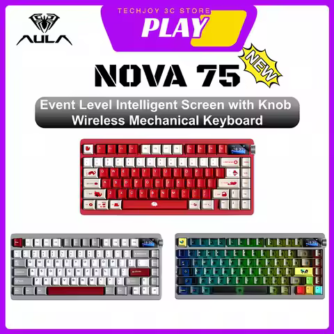 AULA NOVA75 Wireless Mechanical Keyboard 3-Mode Bluetooth 2.4G Hot Swap Customized Smart Screen Gaming Office with Knob PC Gifts