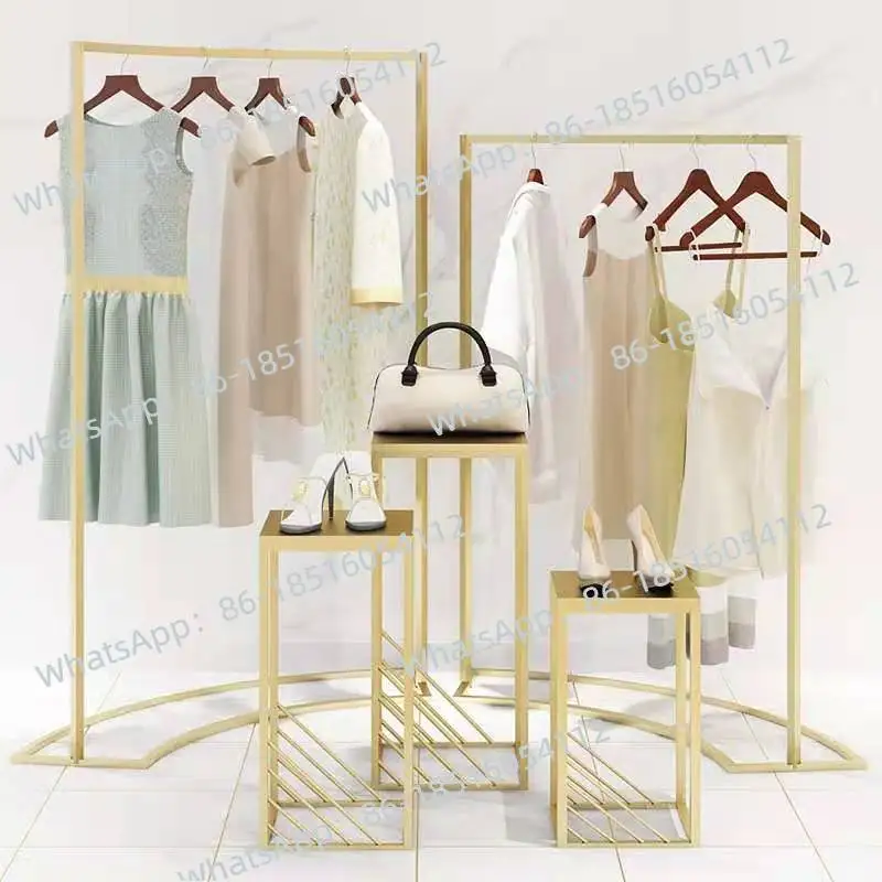 

Clothing store semi-circular Nakajima display rack floor-to-ceiling simple women's clothing high and low clothes hanging rod