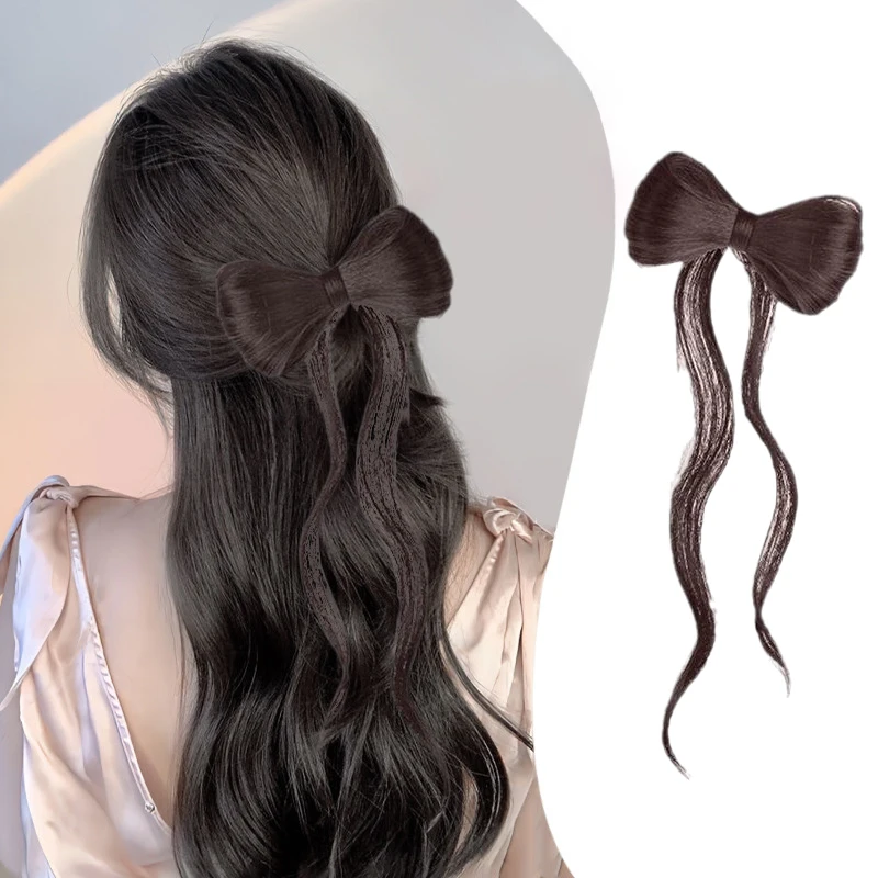 Synthetische Strik Broodje Chignon Met Krullend Kwastje Hittebestendige Natuurlijke Nep Haaraccessoires Pluizige Strik Haar Clip Pruik Styling Tools