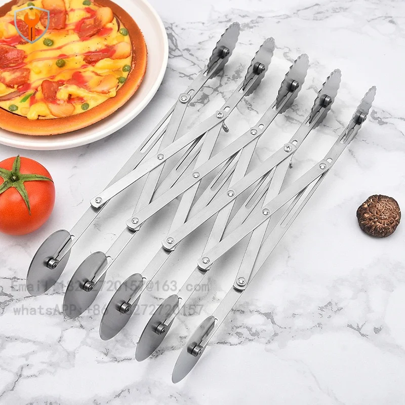 Stainless steel double-head pizza roller cutter retractable multi-wheel section baking