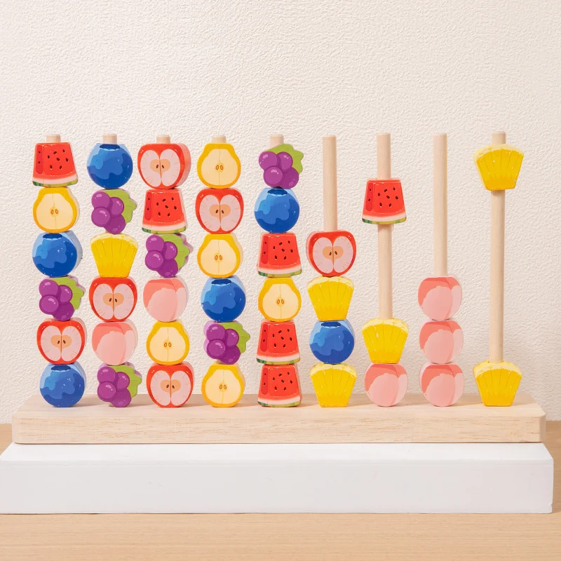 Gioco di lancio di anelli di frutta in legno - Aiuta i bambini sviluppare il riconoscimento del colore Abilità motorie fini e la cognizione della classificazione della frutta