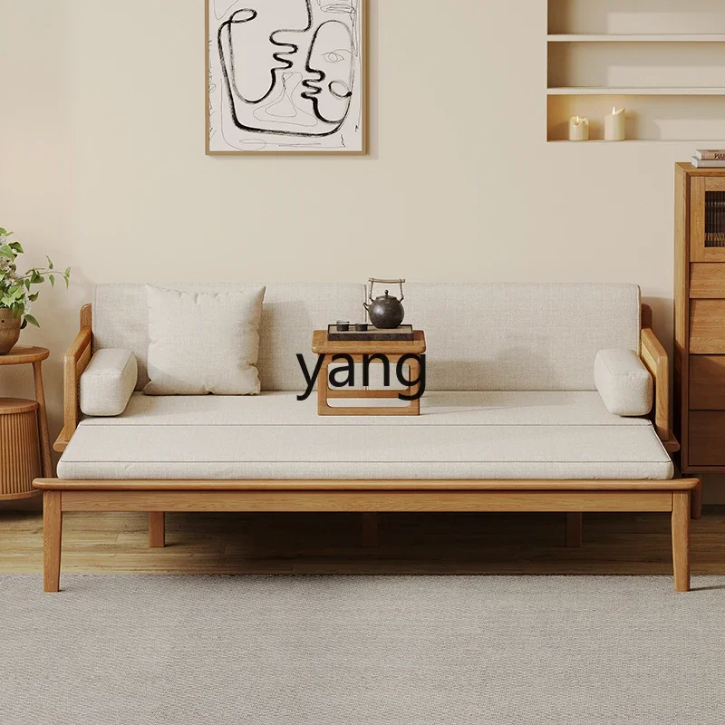 LHH new Chinese solid wood sliding bed combination small apartment oak pull-out retractable sofa