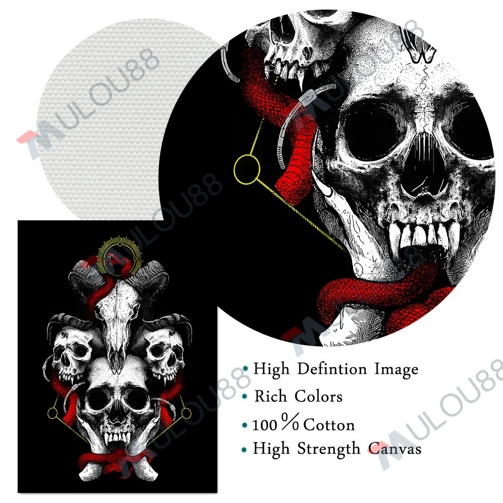 Red Snake And Demon Skull Black And White Abstract Wall Art Canvas Painting,Pagan Witchcraft Horror Art Poster Print Home Decor