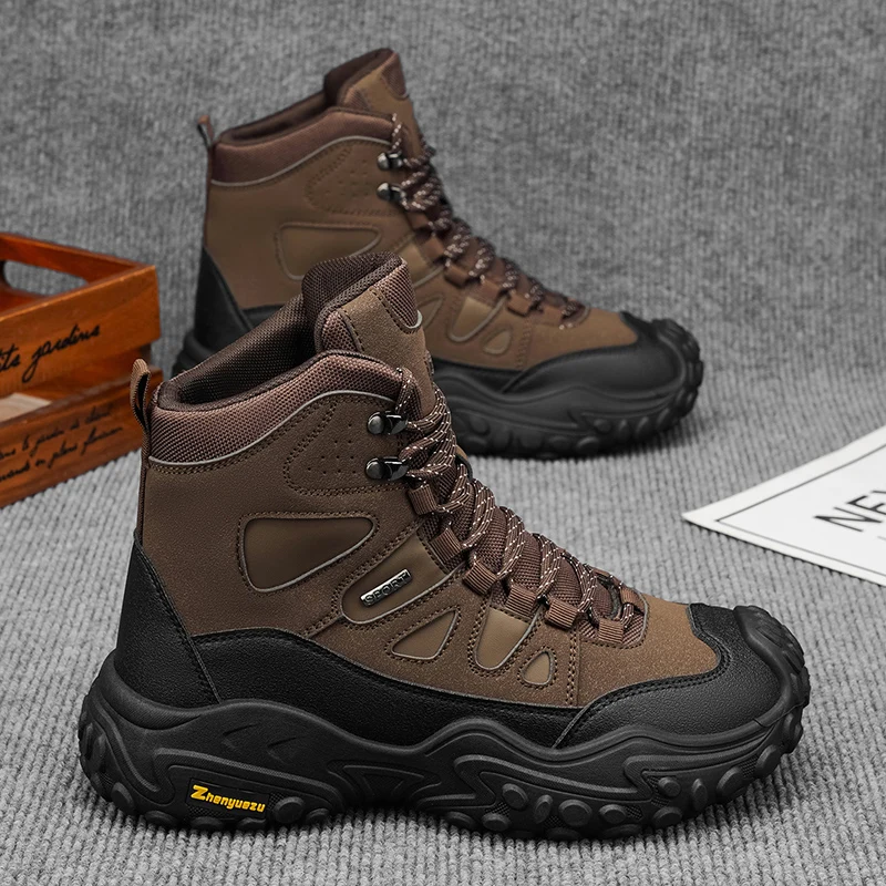 Men's Fashion High-Top Hiking Boots, Non-Slip, Wear-Resistant, Thick-Soled, Ankle-Protecting, Outdoor Hiking, Camping, Mountaineering, Casual Men's Boots