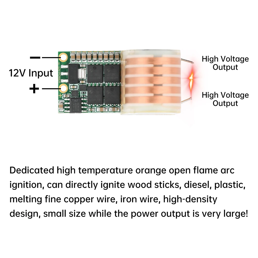 DC 9-12V to AC 20KV High Frequency AC Booster Coil High Voltage Ignition Module 12V Low Heat Arc for 10 minutes 70W