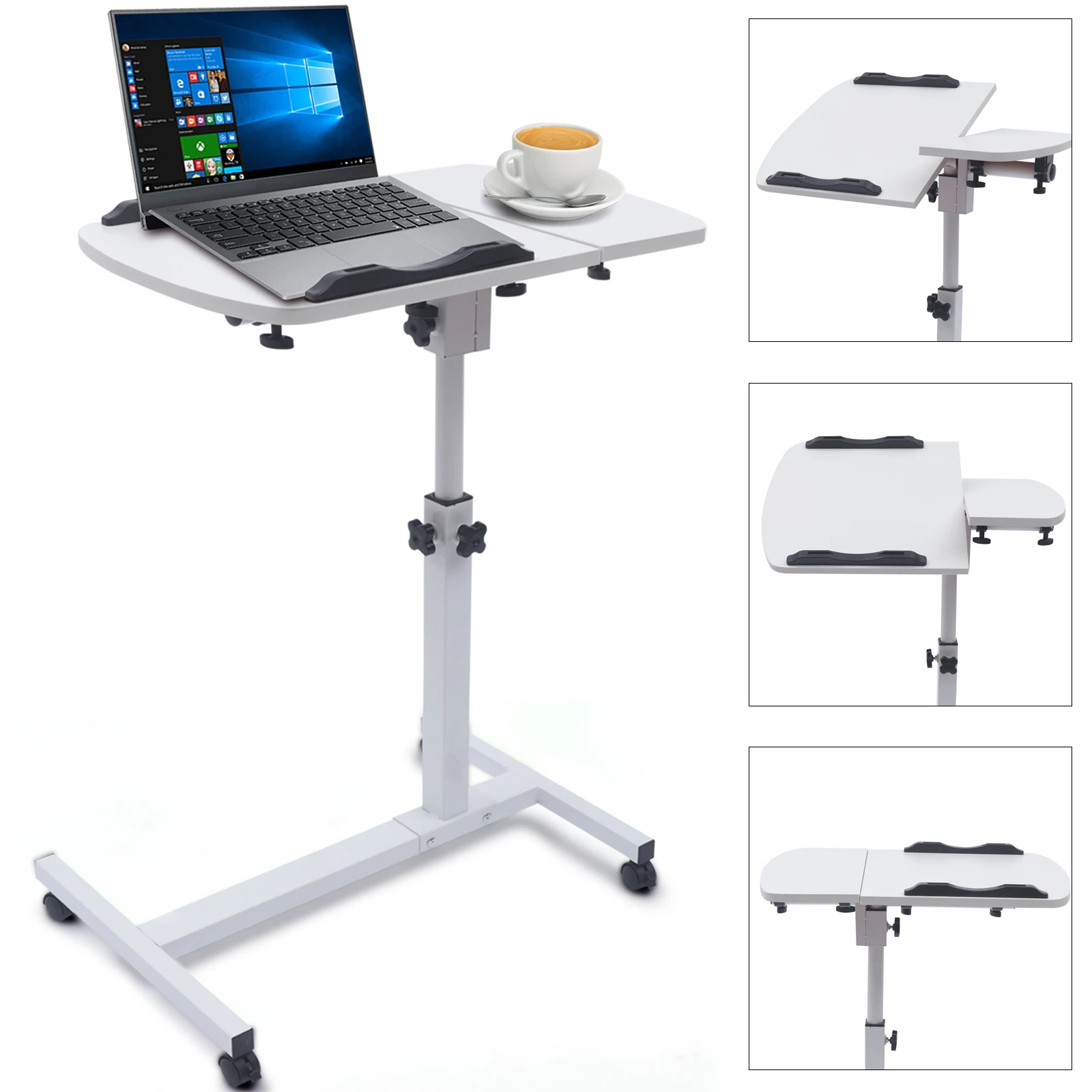 Home Office Laptop Desk Rolling Table Computer Mobile Stand Tiltable Table Top Adjustable Portable Sofa Bed Side Table