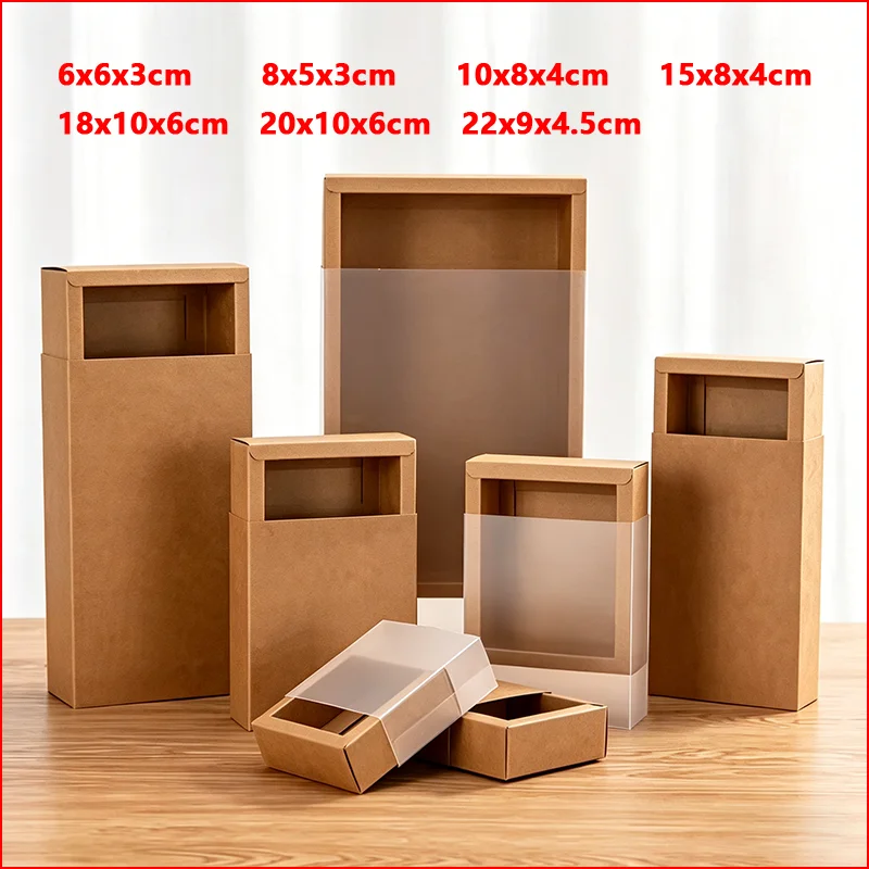 20pcs Kraft Paper Window Gift Box Transparent PVC Packaging Box for Jewelry Perfume Cosmetics Cookies Gift Packaging Storage Box
