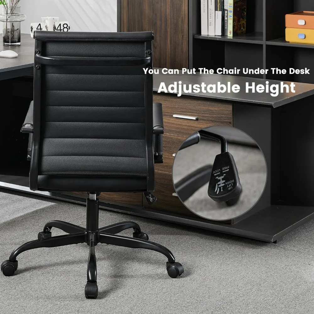 Leather Office Desk Chairs, Wheels-equipped Conference Room Seating, Modern Executive Computer Chairs with Arms for Guest Comfor
