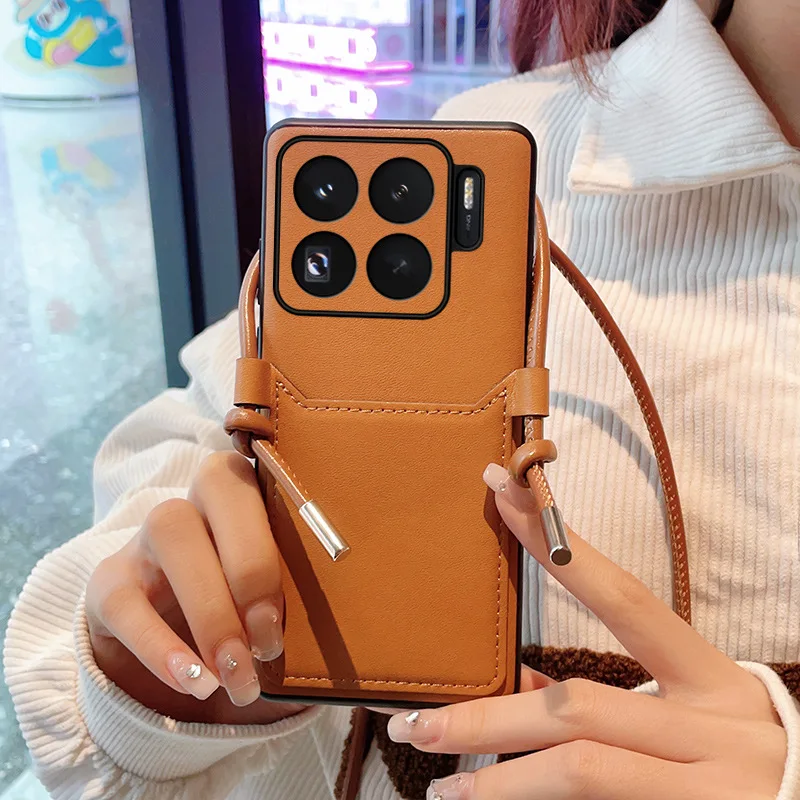 

Solid Color Shoulder Strap Phone Cover for Xiaomi 15 Ultra 15S Pro with Back Wallet Case