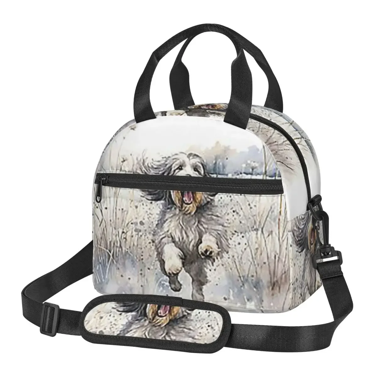 Bearded Collie Dog Paw Prints Insulated Lunch Bag for Women Children Leakproof Food Boxes Thermal Lunch Box Tote