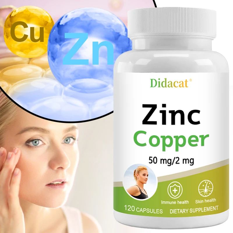 Zinc (Zinc Gluconate) 50 Mg + Copper (Copper Sulfate), Vegetarian Capsules - Gluten Free and Non-GMO, 2-in-1 Mineral Formula
