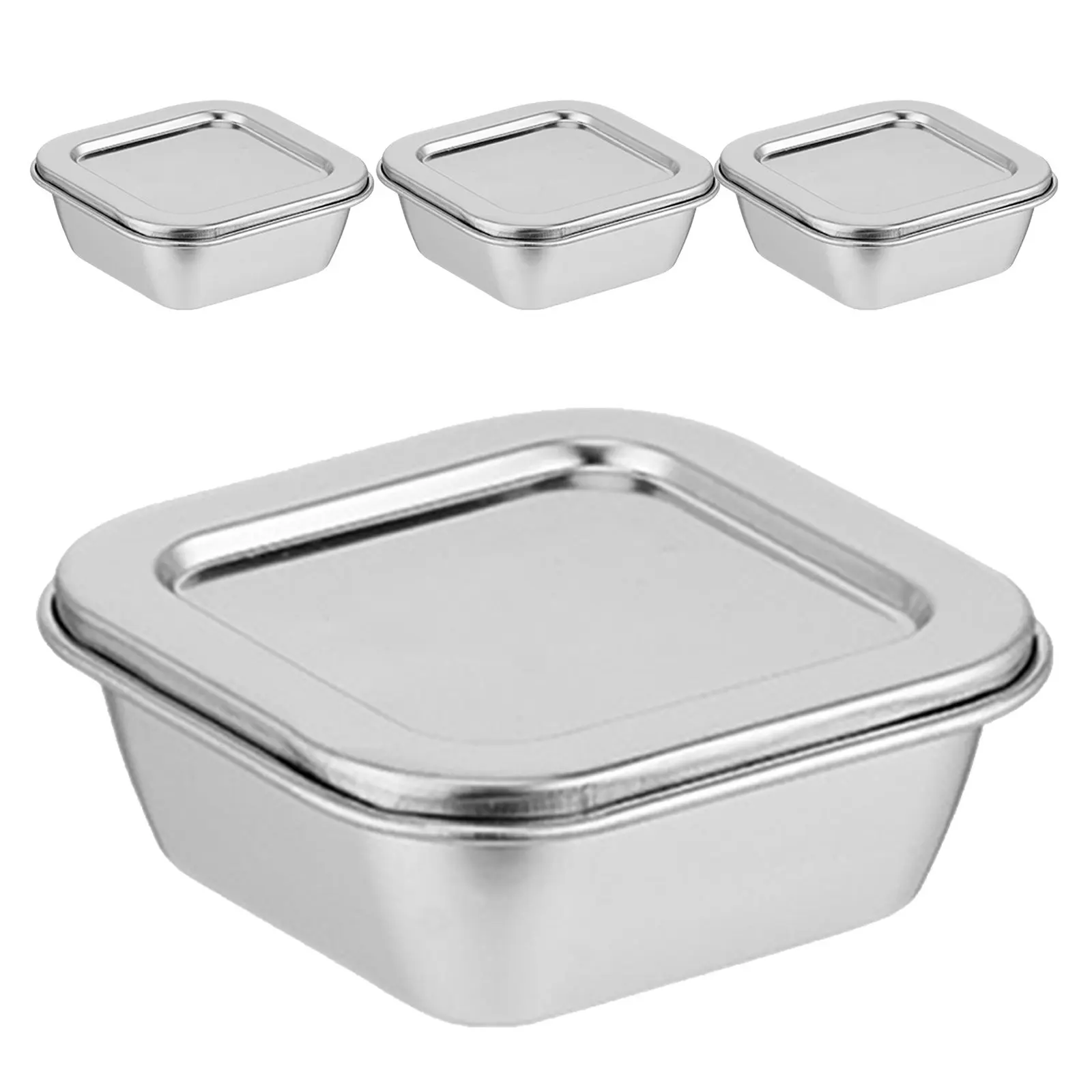 4Pcs Stainless Steel Food Storage Containers Heavy Duty Polished Sample Boxes for School Canteen Food Testing Research Institute