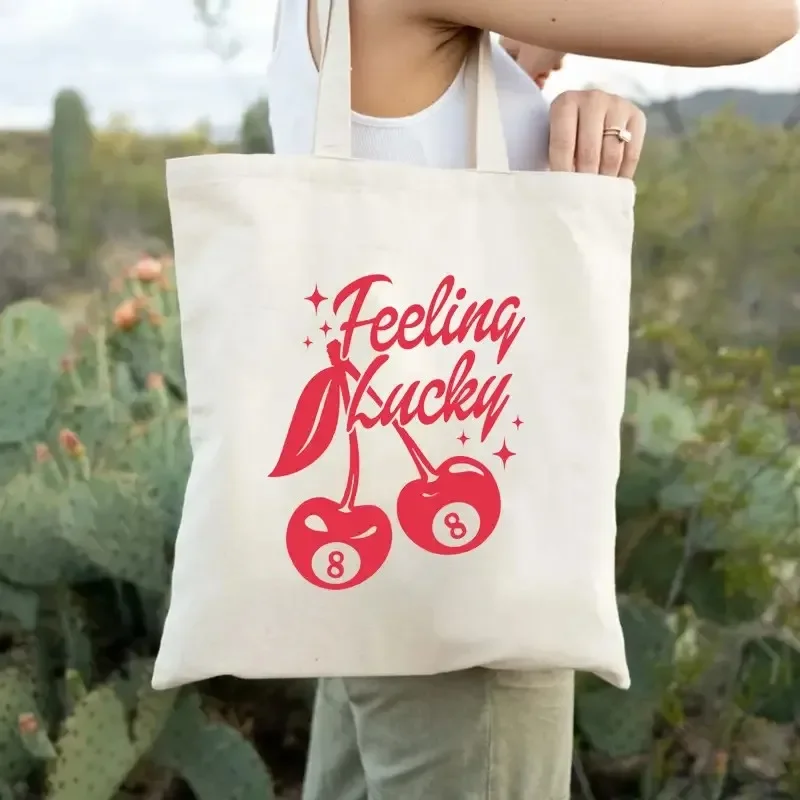 Canvas Tote Bag with Cherry Bow Design Have A Good Day Casual Fashion Handbag Machine Washable  Durable Canvas Material