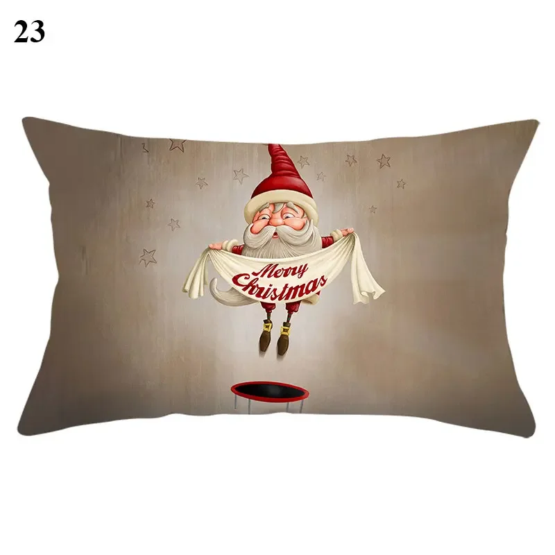 New Year Gift Red Plaid Cushion Cover Pillowcase Elk Merry Christmas Print Sofa