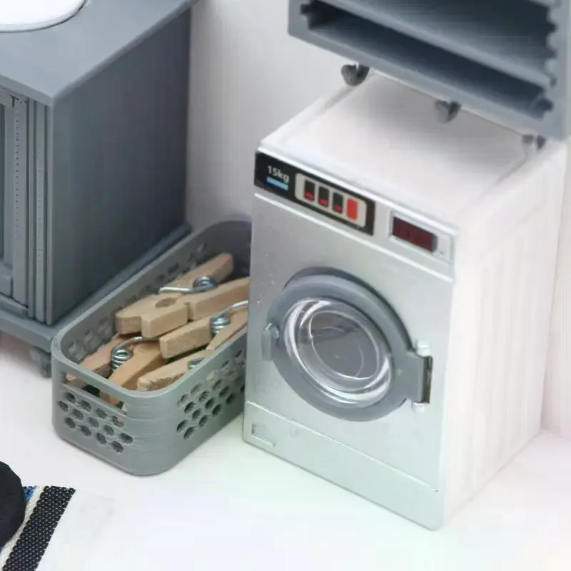 1:12 Mini Dollhouse Simulated Washing Machine Model Rechargeable Realistic Mini Decor for DIY Doll House Kitchen Scene Accessor