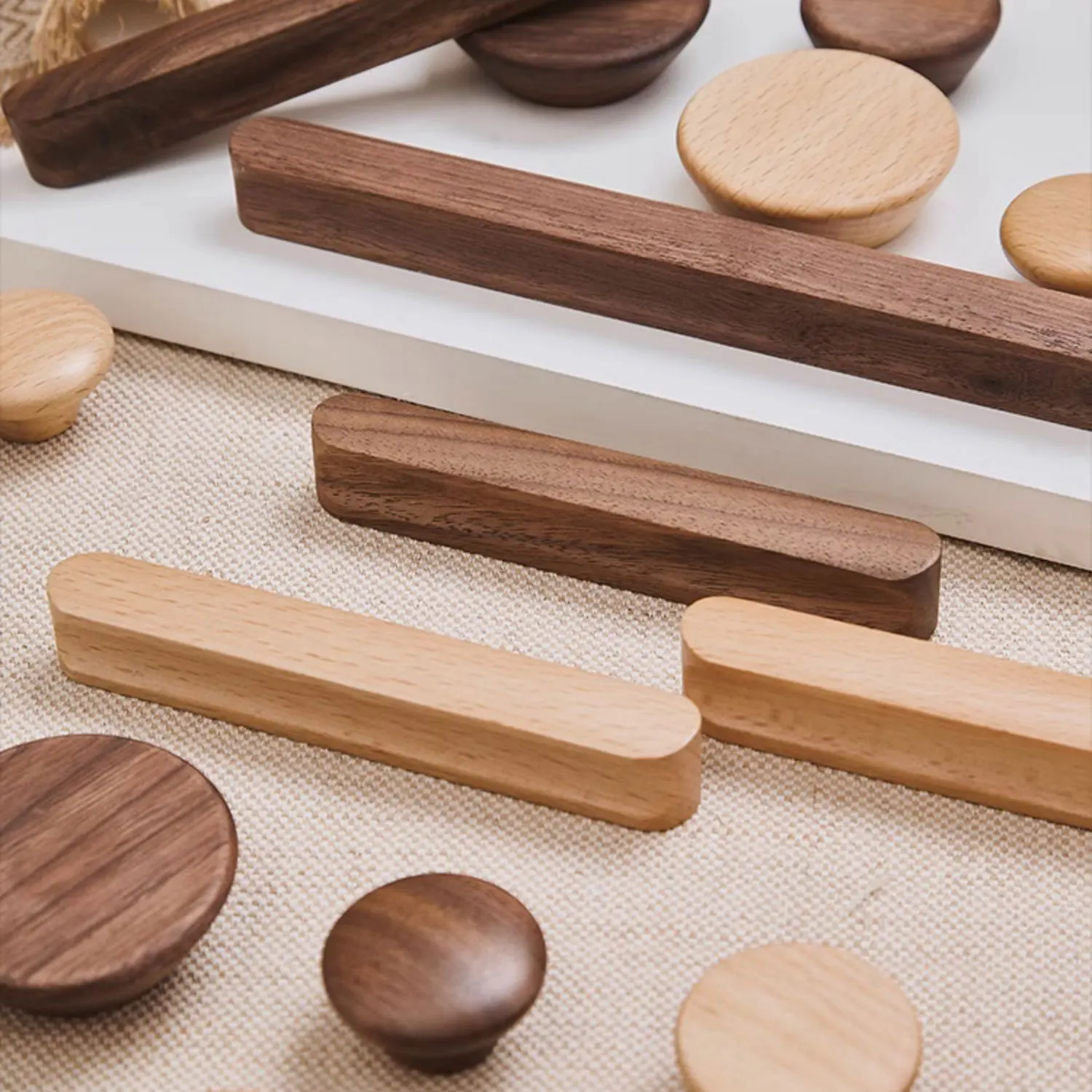 Natural Wood Cabinet Handles and Knobs Black Walnut Beech Kitchen Cupboard Door Knobs Bookcase Pulls Modern Furniture Hardware