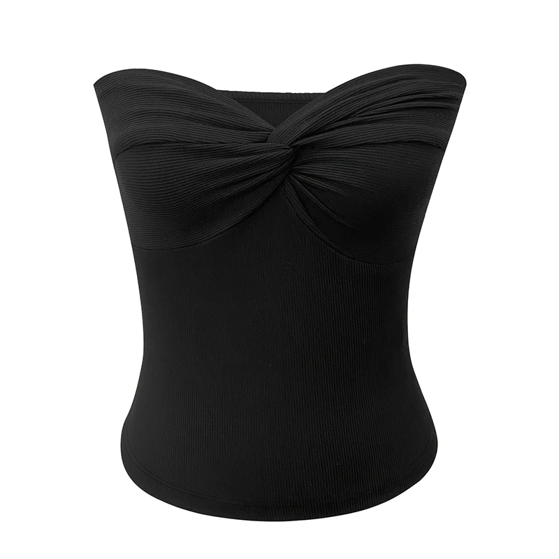 Bandeau Top Women Summer Vintage Solid Corset Sling Short Tight Backless Bra Knitted Tank Top Strapless Pullover Bustier Tube