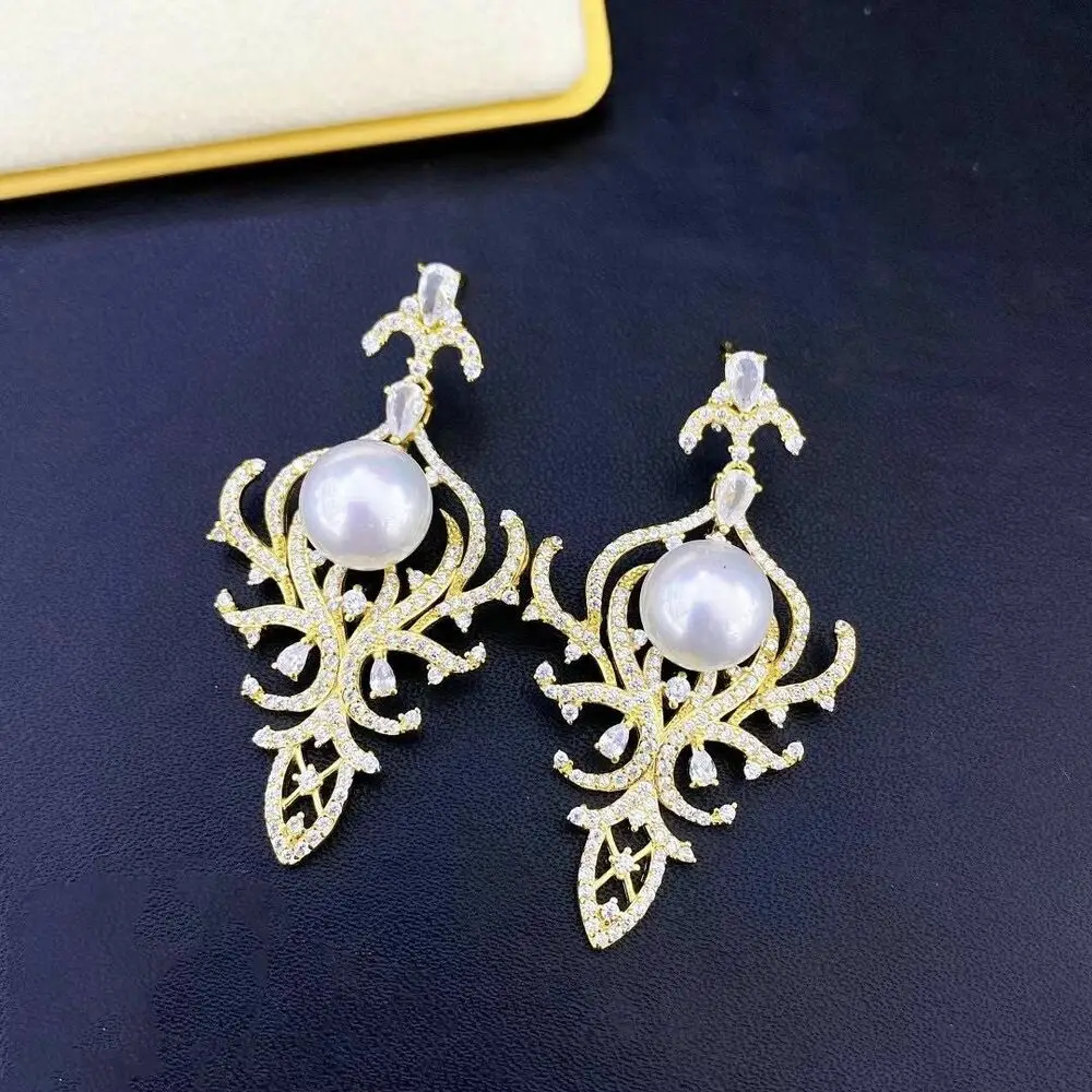 

classic pair of 9-10mm south sea round white pearl dangle earring 925s sterling silver 925 earrings jewelry for women