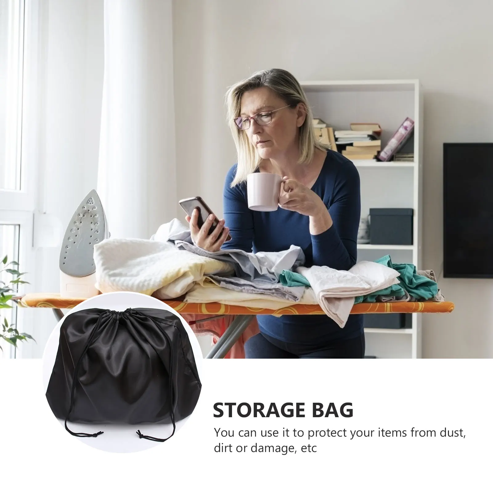 

2pcs Drawstring Storage Bag Thickened Dustproof Pouch Durable Lightweight Household Foldable Travel Bag For Clothes Large