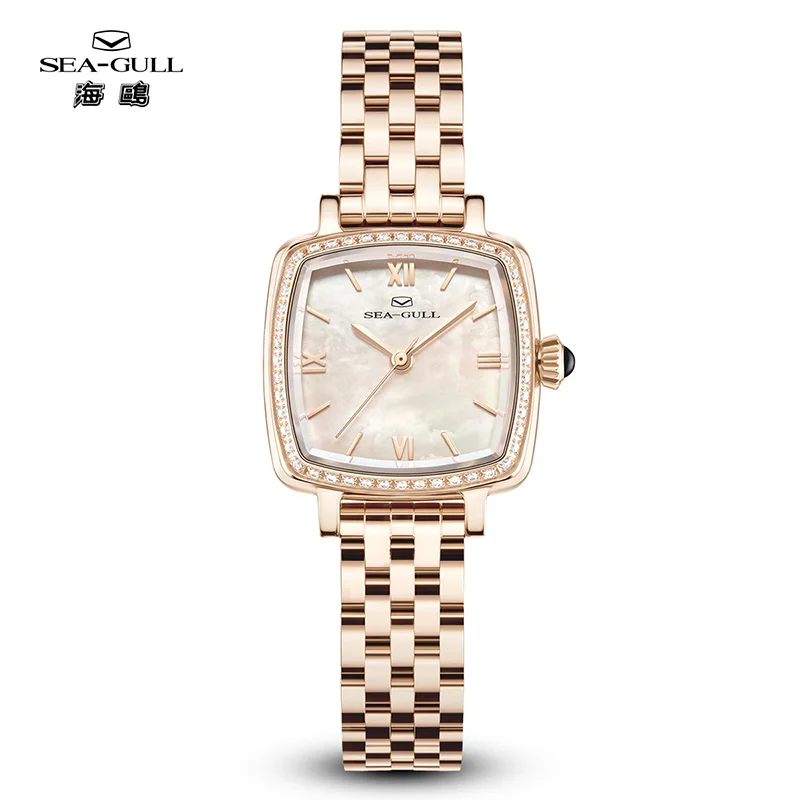 

Seagull Women Watch Luxury Automatic Mechanical Watches Cube Shape Mother of Pearl Diamond Dial Fashion Ladies Wristwatch 1082L