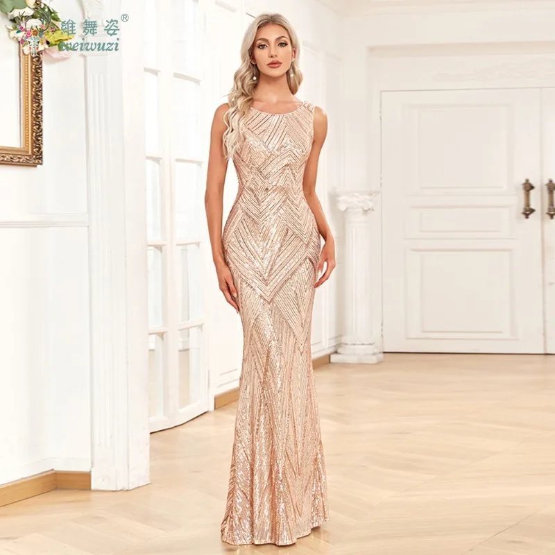 

Женские вечерние платья без рукавов с круглым вырезом и облегающей талией, вечерние платья русалки, элегантные вечерние платья с блестками и вышивкой бисером