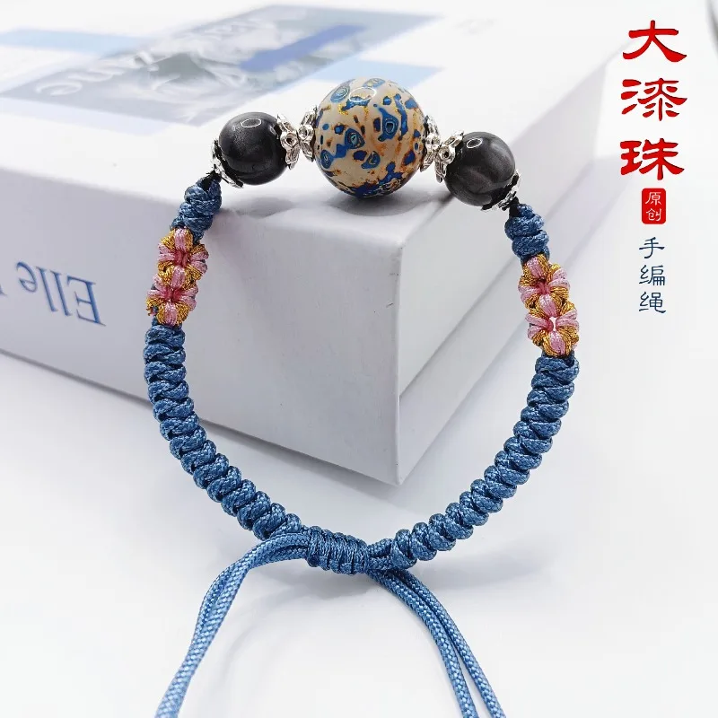 Handwoven Lacquer Bead Bracelet and Necklace Set Red Cord Ethnic Buddhist Prayer Strand Adjustable Protective Talisman Jewelry