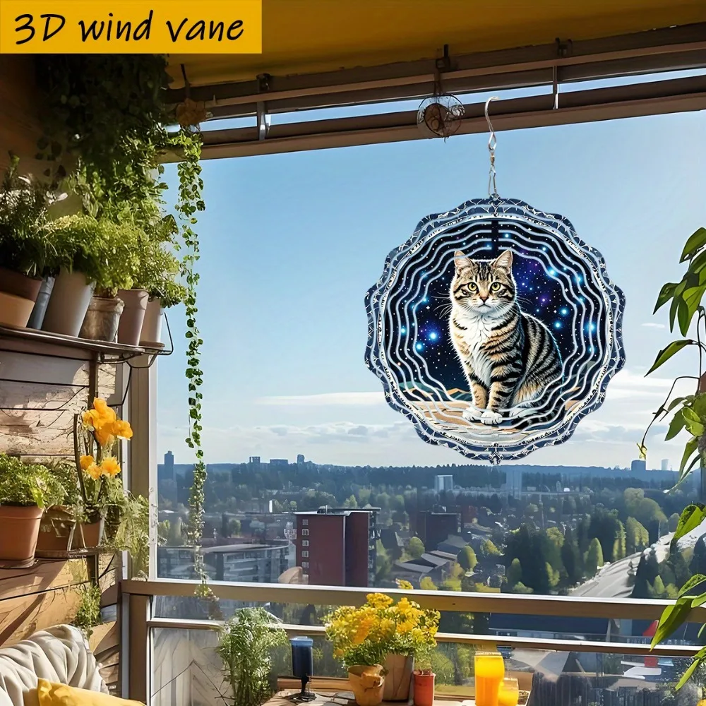 

Gazing Cat 3D Wind Chime 10in Rotating Hanger Garden Art for Spring Summer Balcony Decor