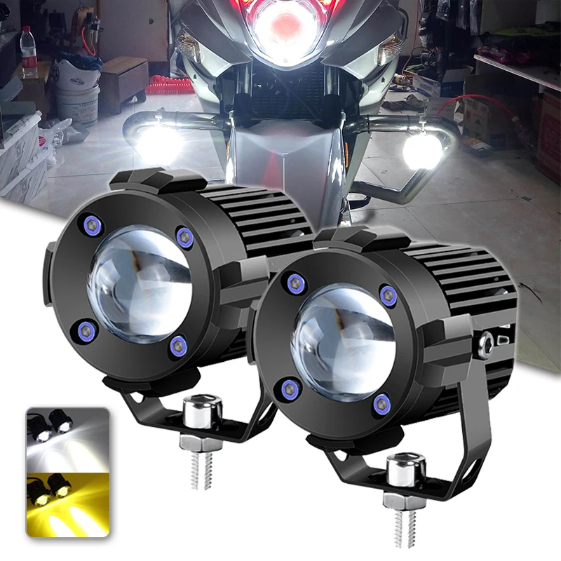 

Super Bright LED Lens Motorcycle Headlight High/ Low Beam Flash Driving Fog Bulb Lamp Universal Dual Color Auxiliary Spotlight