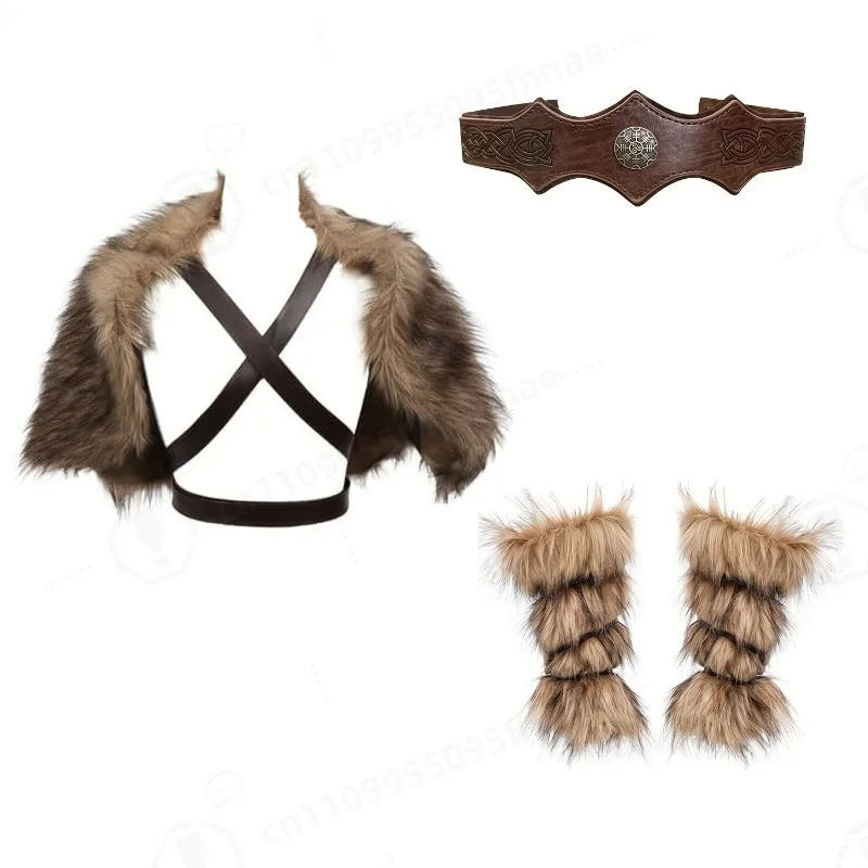 Viking Medieval Faux Fur Cloak with Chest Strap Unisex Warrior Cape for Halloween Carnival LARP Renaissance Cosplay Costume
