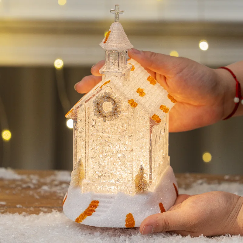 Christmas Wind Light Church House Holiday Decoration Festive Village Ornament Small Gift for Home Christmas Party