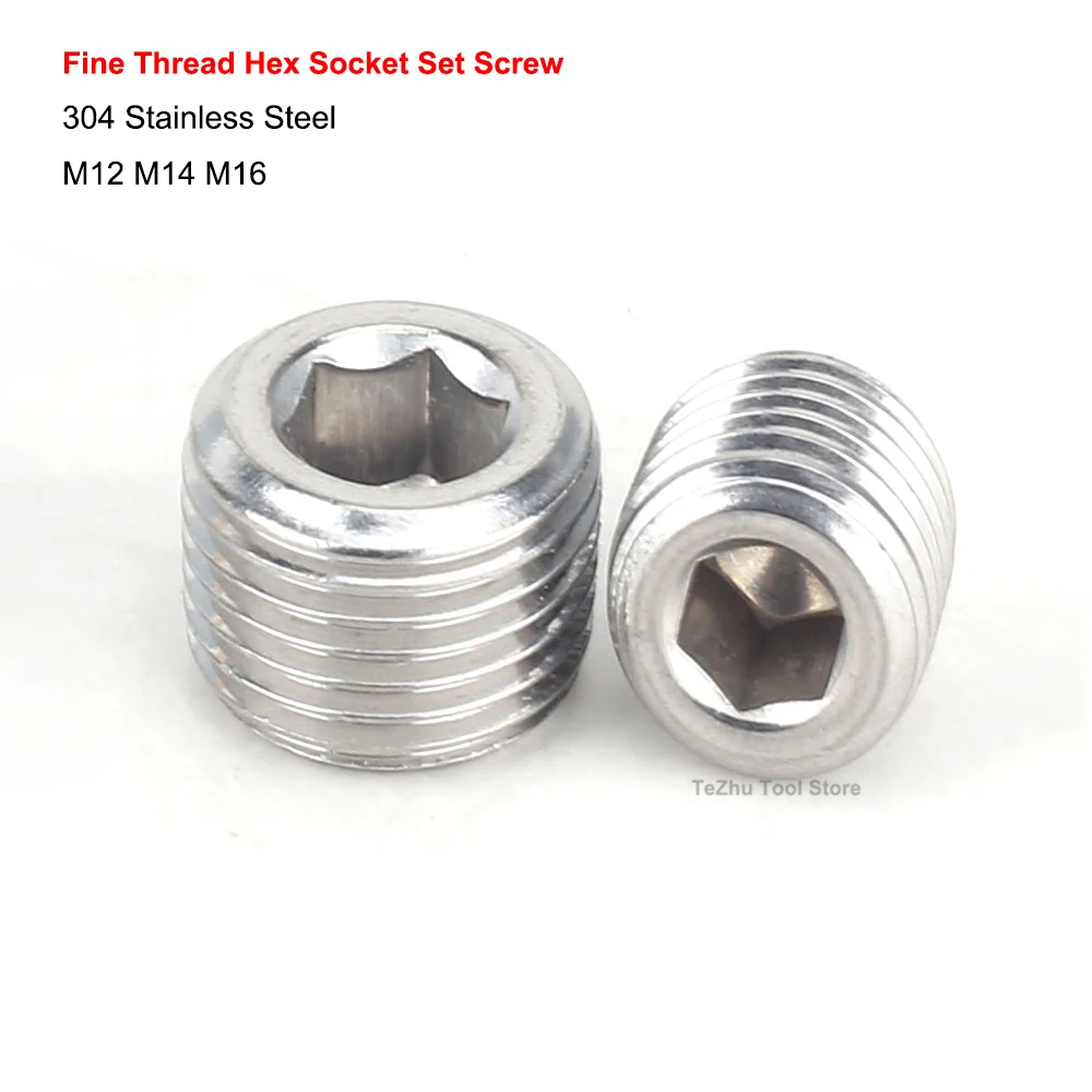 M12 M14 M16 Fine Thread Hexagon Hex Socket Set Screw Flat Point Allen Head 304 Stainless Steel Headless Screws