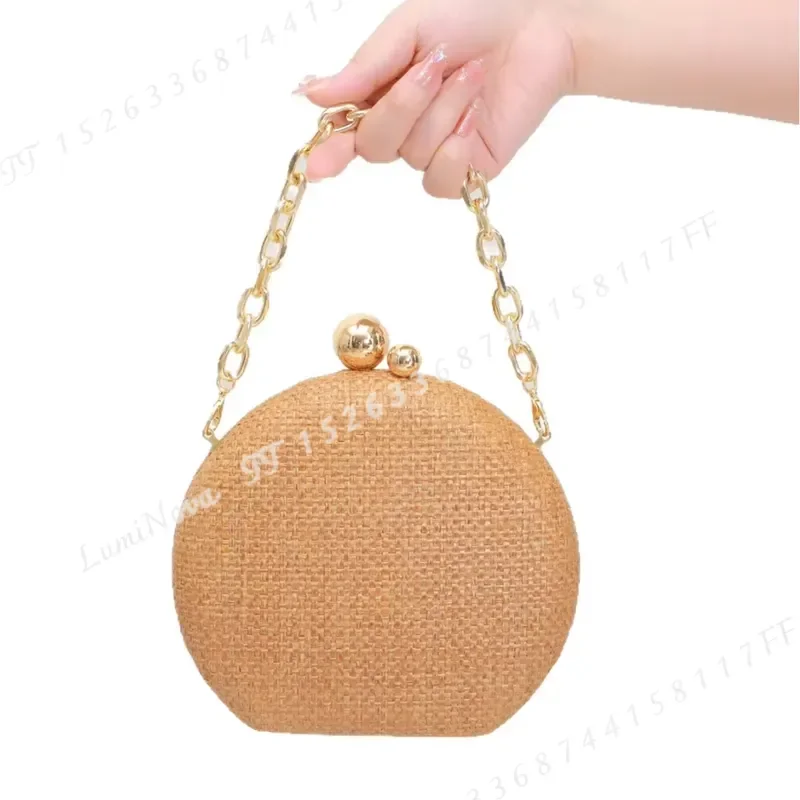 for Spring Summer New Brazilian Personalized Straw Box Bag Casual Solid Color Woven Portable Girl Round Dinner Bag