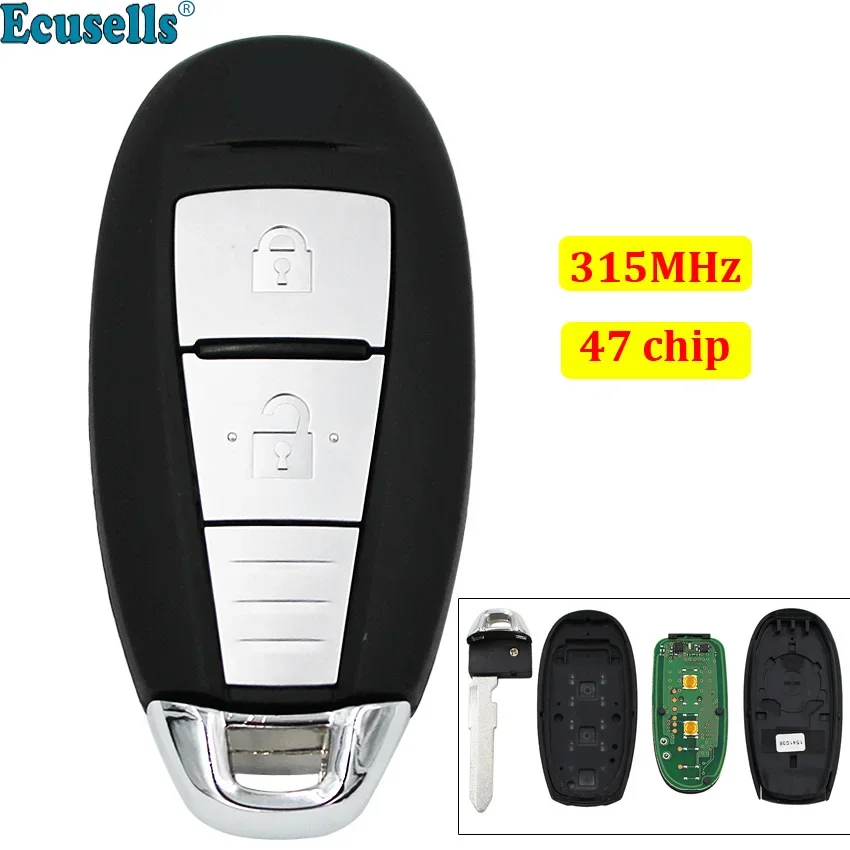 

Ecusells 2 Buttons Smart Card Keyless Entry Remote Key Fob 315MHZ ID47 PCF7953 Chip for SUZUKI Vitara SX4 SWIFT with Insert Key