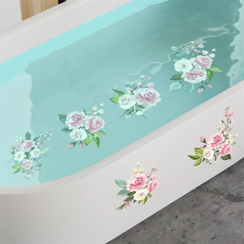 6PCS Anti Slip Cartoon Plant Flower Bathtub Wall Stickers For Children\'s Self-Adhesive Removable Bathroom  Decoration Art Mural