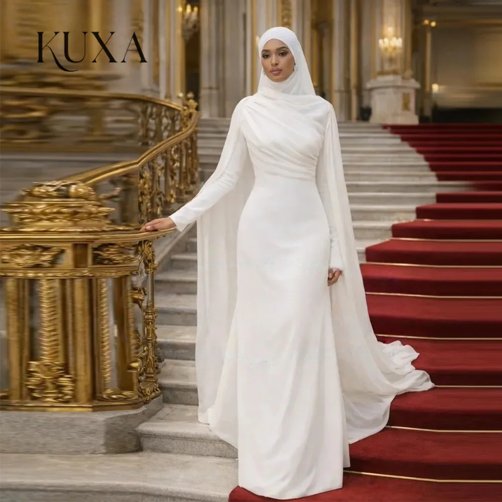 KUXA Arabische Hochzeitskleider mit Perlen, O-Ausschnitt, maßgeschneidert, bodenlang, Meerjungfrau, lange Ärmel, muslimisches Brautkleid, Robe De Mariée 2026