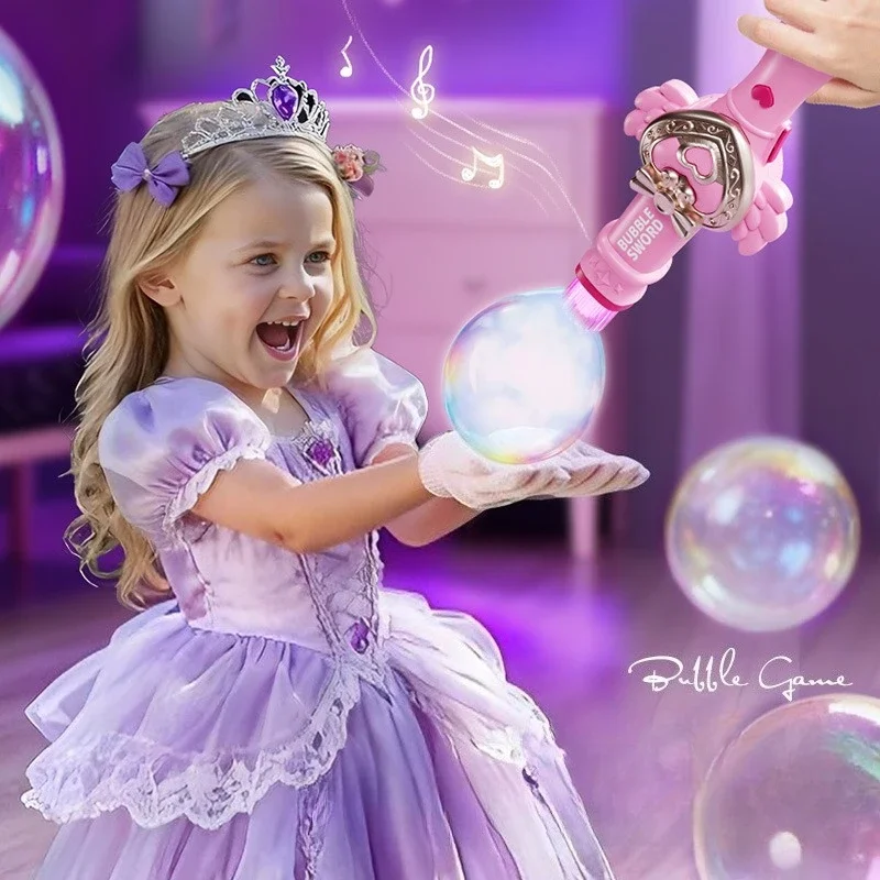 Childrens Smoke Bubble Machine Elastic Magic Bubble Stick Handheld Fully Automatic Dreamy Sound Light Bubble Blow Kids for Toys