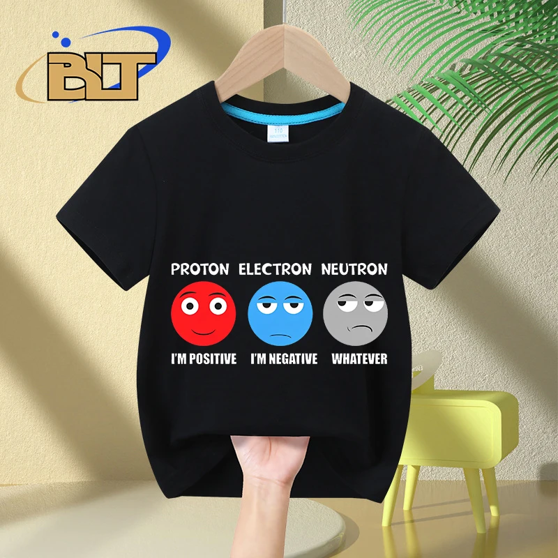 

Proton Electron Neutron printed Kids T-Shirts children's pure cotton short-sleeved casual tops boys and girls gifts