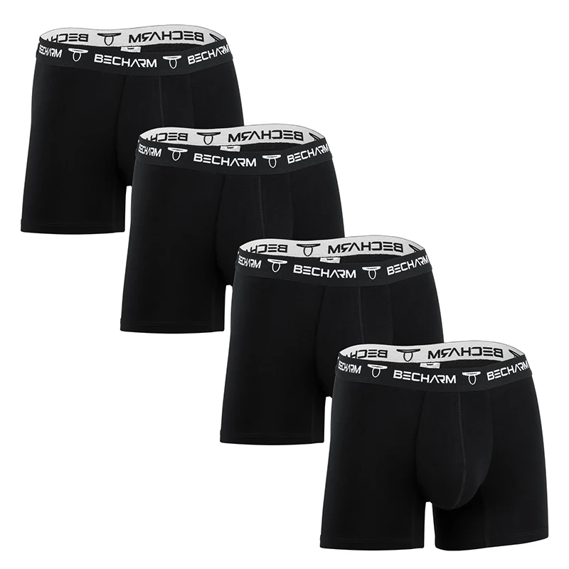 4pcs/Lot Men\'s Panties Male Underpants Man Pack Shorts Boxers Men Briefs Solid color Boxershorts Large Size Black 4 pieces