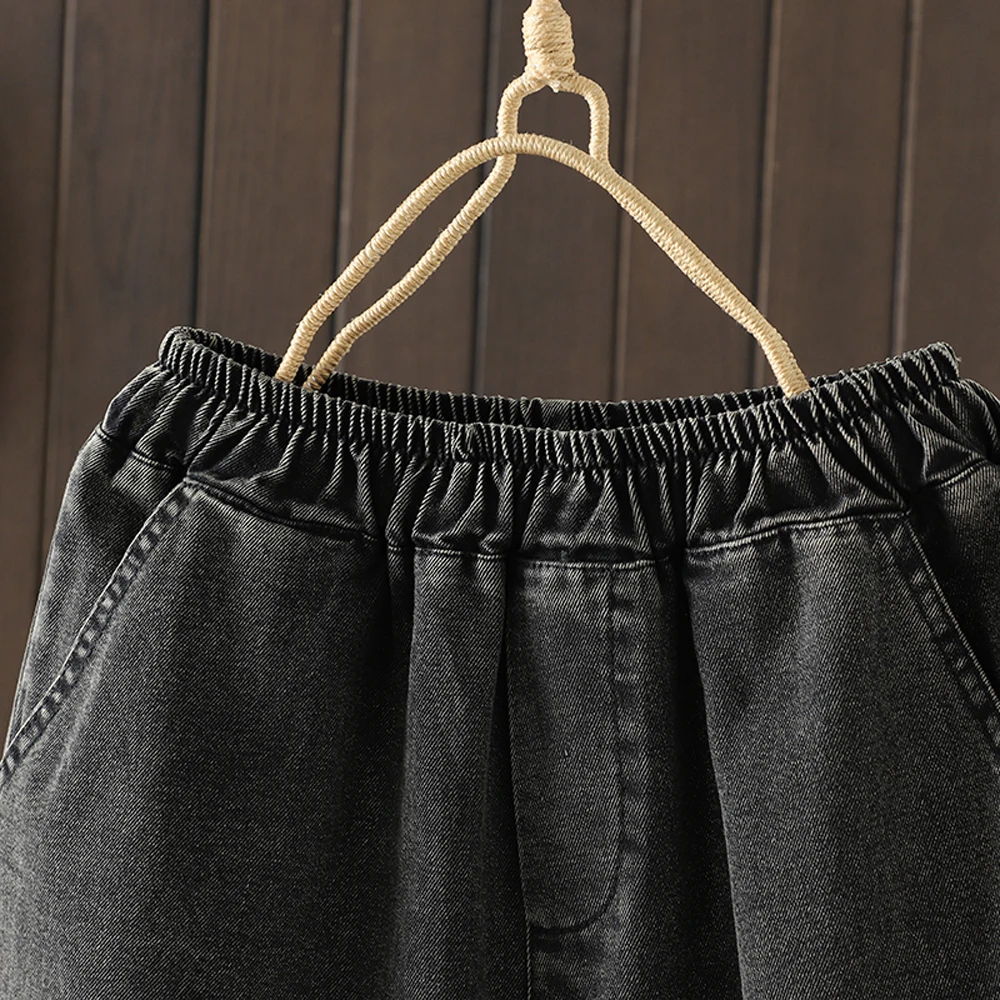 กางเกงยีนส์วินเทจปักลาย NYFS ไซส์ใหญ่ ทรงหลวม เอวยางยืด ทรงฮาเร็ม สำหรับผู้หญิง กางเกงเดนิมฤดูใบไม้ร่วง