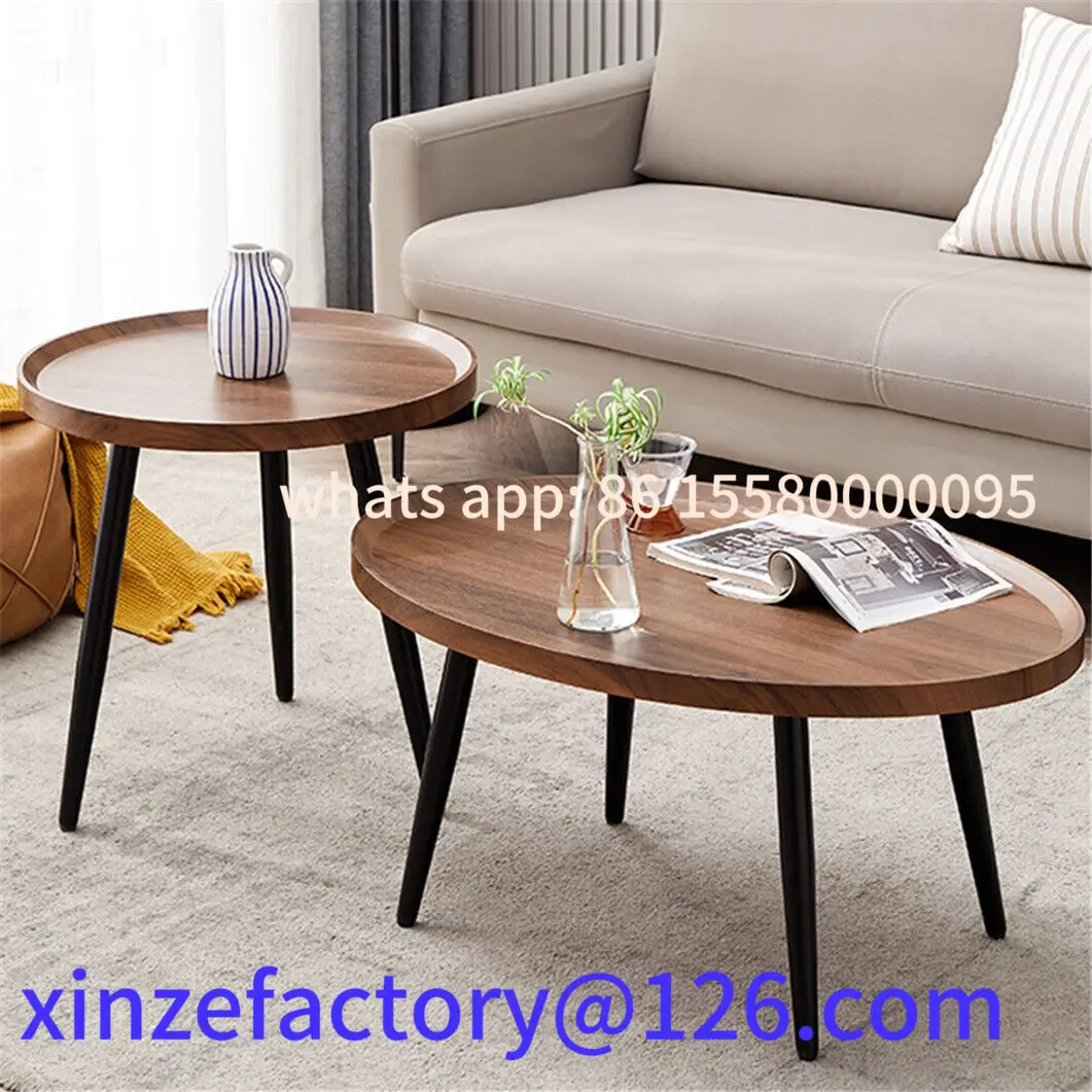 Customizable Round Coffee Table Set of 2 Rustic for Living Room Modern Nesting Tables for Balcony Office