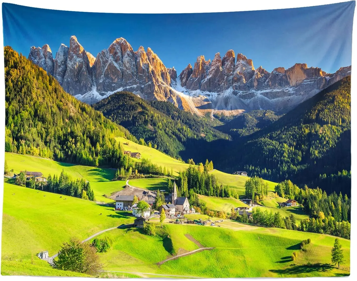 European Alps Mountains Wall Tapestry Swiss Mountains Tapestry Green Forest Grassland Hills Village Mountain Nature Landscape