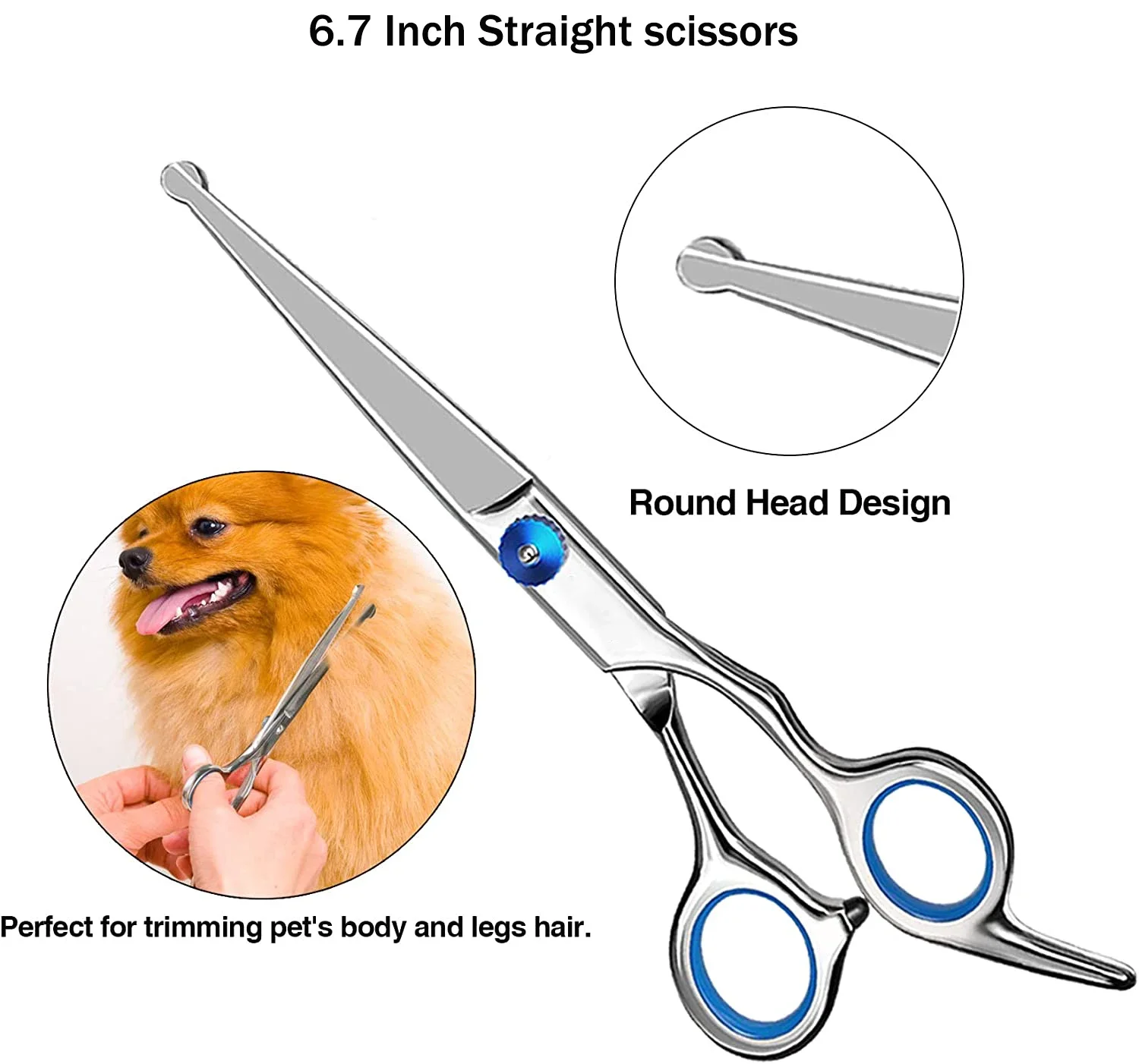 5 pcs/set Pet Grooming Scissors Safety Round Tip 6 Inch 4CR Stainless Steel Dog Scissors Pets Shears Animal Cutting Portable Set