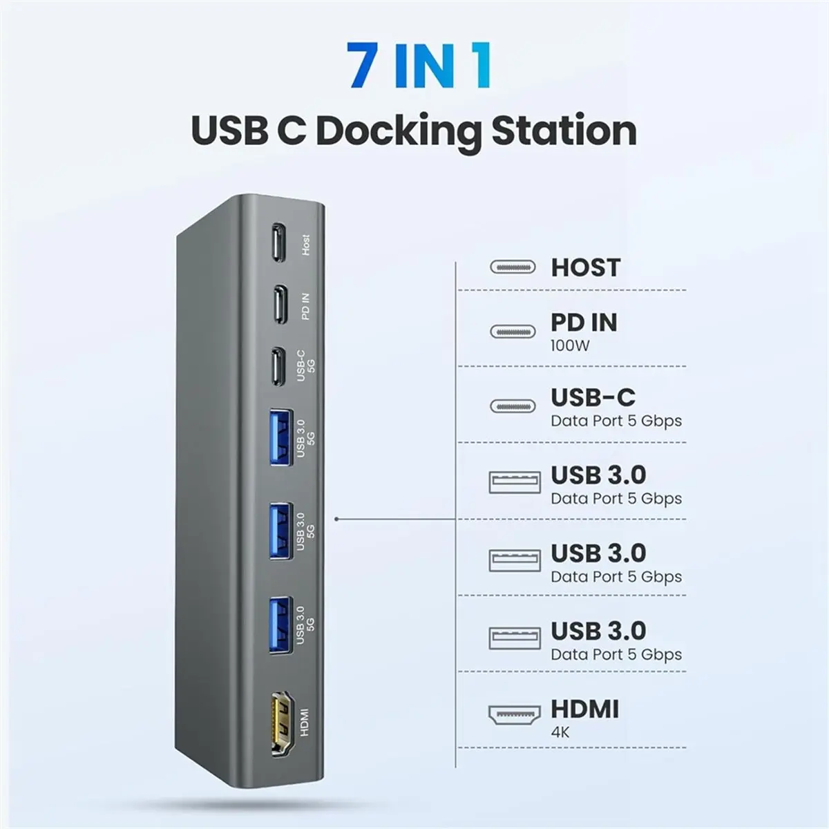 Laptop Stand with Detachable USB-C Hub,PD100W 4K@60Hz,3 USB Ports,Ergonomic Holder Docking Station for 10-17